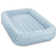 66810FL Inflatable Kidz Travel Bed Set, Includes Hand Pump and Carry Bag, Removable Mattress, Quick Inflation, Indoor Use, 42in x 66in x 10in, Blue with Star Print Frame